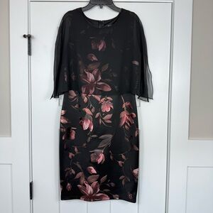 NWT En Focus Studio Floral Sheer Chiffon Overlay Petite Black Dress Size 10P